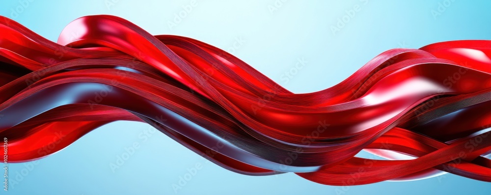 Poster abstract red flowing lines on blue background.