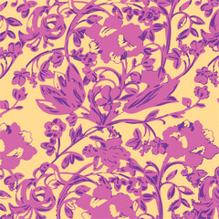 Big flowers pattern, upscale floral pattern. graphical textures floral, trendy colors pattern , flowers background with leaves. vector illustration,tropical,monochrome