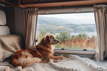 Dog in a minivan during a family road trip