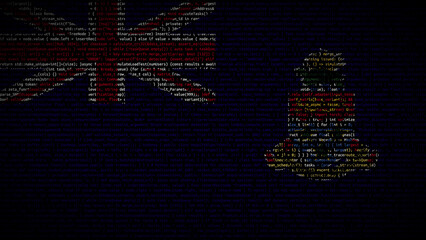Binary code on flag of Cayman Islands. Program source code or Hacker concept on Cayman Islands...