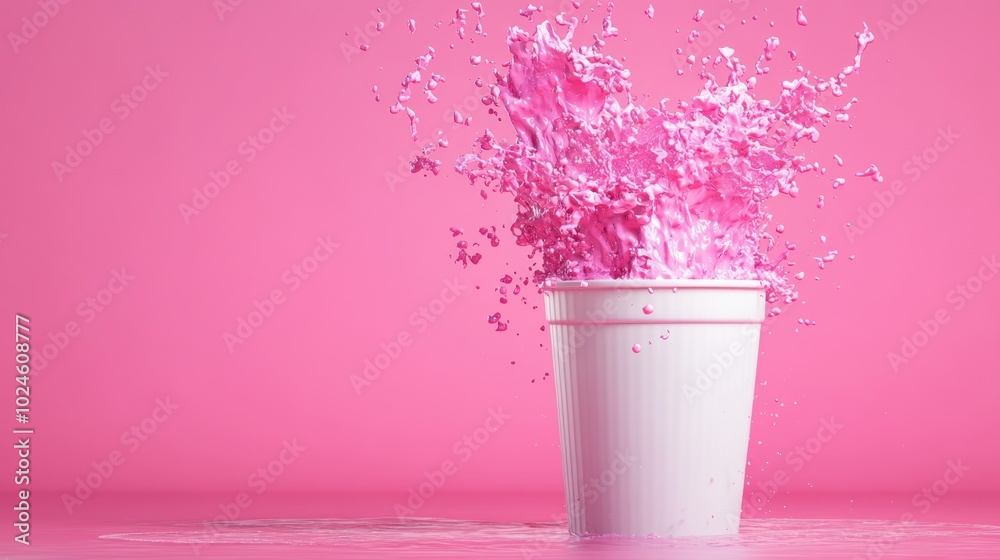 Poster pink liquid splashing in a cup.
