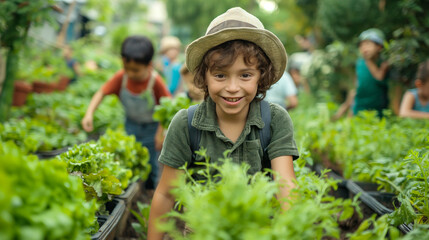 Children Playing in a Lush Community Garden	