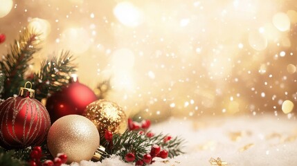 Fototapeta premium Festive Christmas Ornaments and Bokeh Lights