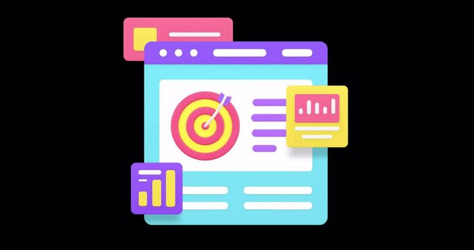 Business analyzing workflow data research internet browser copy space 3d icon animation with alpha channel. Management optimization statistic planning strategy development monitoring control