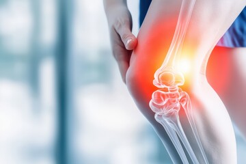 Illustration of knee pain with a focus on knee joint anatomy and pain indication.