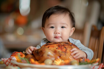 Beautiful thanksgiving dinner settings, holiday festive atmosphere dinner family gathering, generative ai image