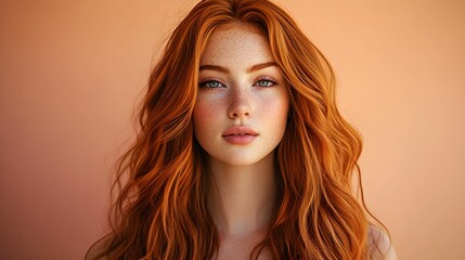 kobieta, rude włosy, gradientowe tło, pastelowy, modelka, stock photo, Canon EOS R5, przysłona f/1.8, naturalne piękno, delikatny makijaż, długie włosy, artystyczny portret, modowa fotografia, kobieta