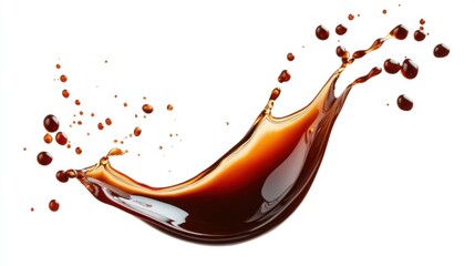 Abstract splash of soy sauce isolated on a white background, liquid spreading in an artistic manner.