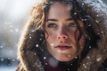 People spending winter time vacation holidays at nature street forest mountains, Generative AI