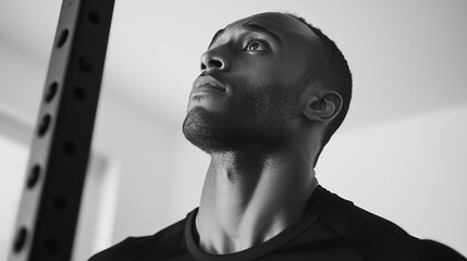 Intense focus of a man lifting weights in a well-lit gym setting during a personal training session