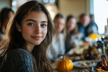 Happy bug full family celebrating thanksgiving together having best bonding time, Generative AI