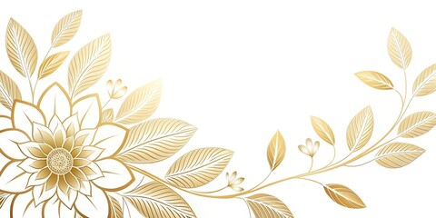 Fototapeta premium Silhouette white and gold flowers with gold leaves on white background