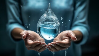 A reminder of the importance of water conservation, depicted in hands holding a precious drop