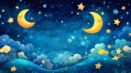 Wallpaper with multicolored stars of different sizes in dark blue sky. starry sky. hand-drawn. picture is drawn with colored pencils. Background for postcard or invitation. Backdrop with copy space.