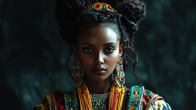 エチオピアの美少女、Ethiopian 注文 girl、黒人の美女、人物画