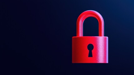 Fototapeta premium Red padlock isolated on a dark background, symbolizing security and protection.