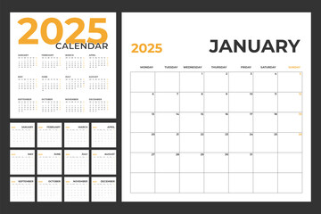 Calendar Template for 2025 Year with Monday Start
