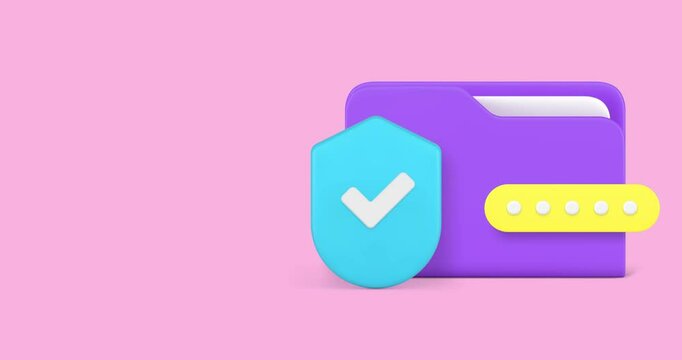 Business information document data protection copy space 3d icon animation. Database privacy password access insurance safety storage file folder archive administration