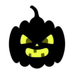 Pumpkin. Black silhouette. Toothy grimace. Vector illustration. Isolated white background. Flat style. Dark shadow angry vegetable with teeth. Halloween symbol. Idea for web design