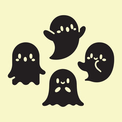 Silhouette set of cute ghost