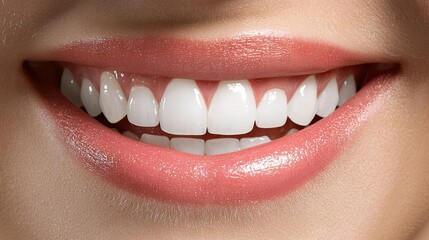 Obraz premium a close-up of a radiant smile with perfectly white teeth and natural pink lips.