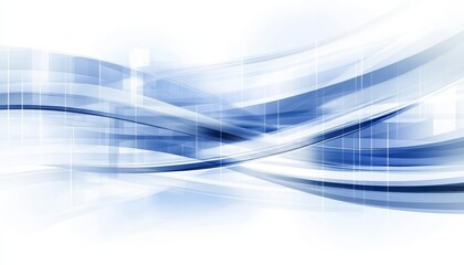 Abstract Blue and White Flowing Lines, Waves, and Grid Pattern Background. Modern Technology Design.