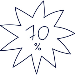 Cute outline star sticker with line lettering for 70 percent discounts for Black Friday Sale. Hand drawn banner with promotion of big price off at markets. Simple trendy isolated bubble