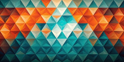 Sleek geometric abstract art with triangles in teal, orange, and burnt orange shades at eye level