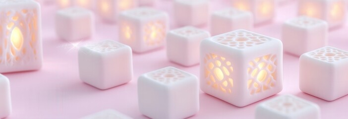 Enchanting scene of glowing rotating cubes creating a magical atmosphere