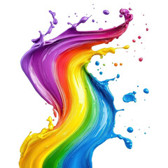 Vibrant paint explosion creating colorful rainbow wave, showcasing energetic splashes and dynamic movement. This artwork captures essence of creativity and joy