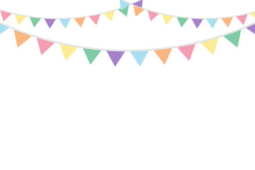 Blank Sweet Colorful Party Flags On White Background. Celebration Event And Happy Birthday. Multicolored. Vector Illustration. Copy Space