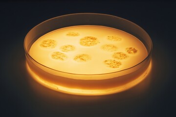Petri dishes with glowing bacteria cultures