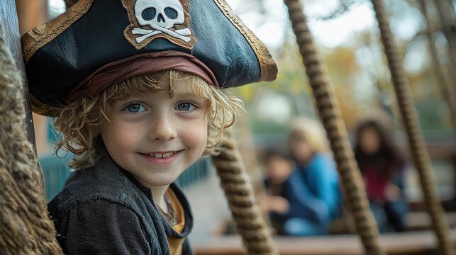 Happy Pirate Boy Playing on a Playground with Friends - Powered by Adobe