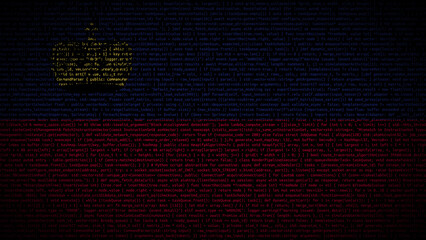 Binary code on flag of Liechtenstein. Program source code or Hacker concept on Liechtenstein flag. Liechtenstein digital technology security, hacking or programming