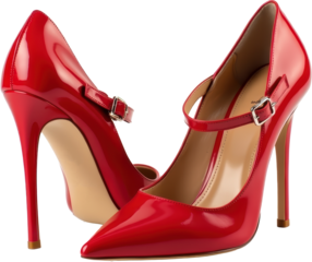 Pair of Classic Red High Heel Pumps with Straps