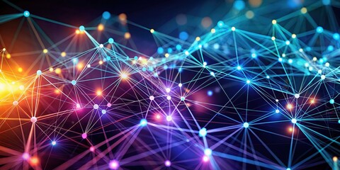 Obraz premium A vibrant network of interconnected nodes, radiating with colorful luminescence, representing the interconnectedness of the digital world.