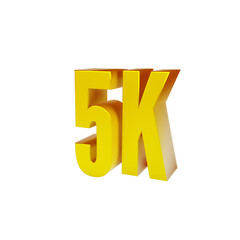 Golden 5K isolated on white background. Thank you for 5k followers. 3d render.