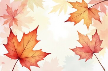 Fototapeta premium Autumn background design with watercolor brush texture, floral and botanical leaves hand-painted in watercolor. Abstract Art Wallpaper design for Wall art