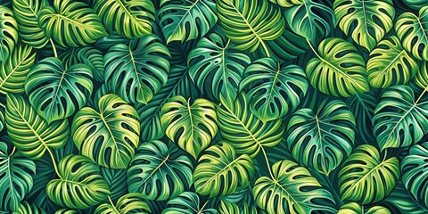 A Vibrant Green Tropical Leaf Pattern, Featuring Intricate Veins and Varying Shades of Lush Green, Creating a Seamless and Captivating Design
