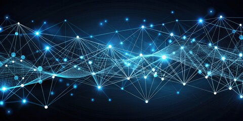 Abstract Network of Interconnected Lines and Glowing Points on a Dark Blue Background