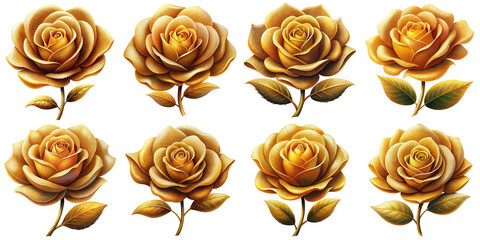 Cartoon illustration set of golden rose with Grainy Textures. isolate on a white background. PNG
