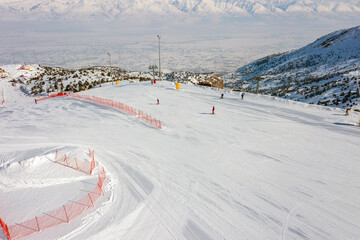A view of skiers from Ergan ski resort, located among the mountains in Erzincan Province.