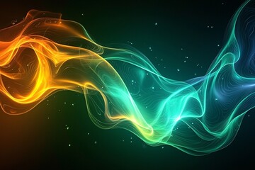 Fototapeta premium Abstract Green and Orange Flowing Light Wave Background
