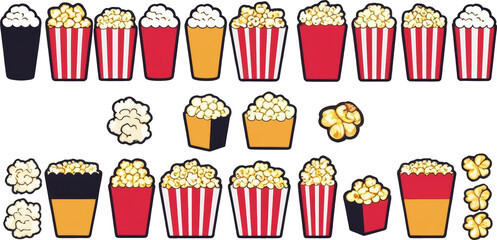 Popcorn Bucket Cartoon Illustration Set