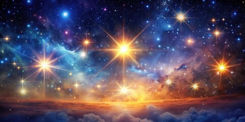 Fototapeta premium A celestial panorama with a myriad of twinkling stars, shining bright against a backdrop of swirling nebulae, culminating in a glorious horizon of ethereal clouds.