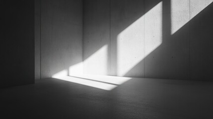 Obraz premium Minimalist concrete room with sunlight streaming through a window.