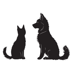 Dog and Cat silhouette. Friendship between pets, love for pets and caring for them