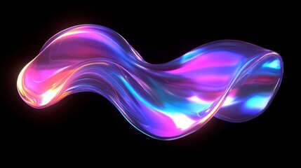 A colorful, flowing abstract shape with a glossy surface and dynamic light reflections.