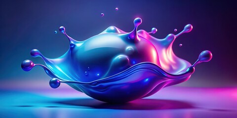 Fototapeta premium A vibrant blue liquid splash with iridescent highlights against a gradient backdrop of purple and blue