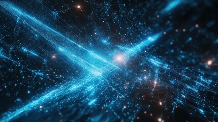 Abstract representation of interconnected particles and energy in a digital universe.